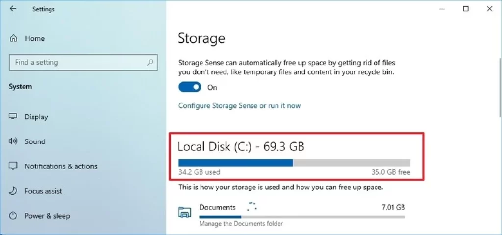 Check Hard Drive Space Settings Windows 10