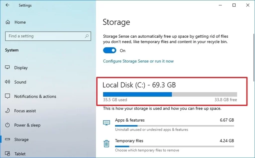 Windows 10 Storage Drive Information