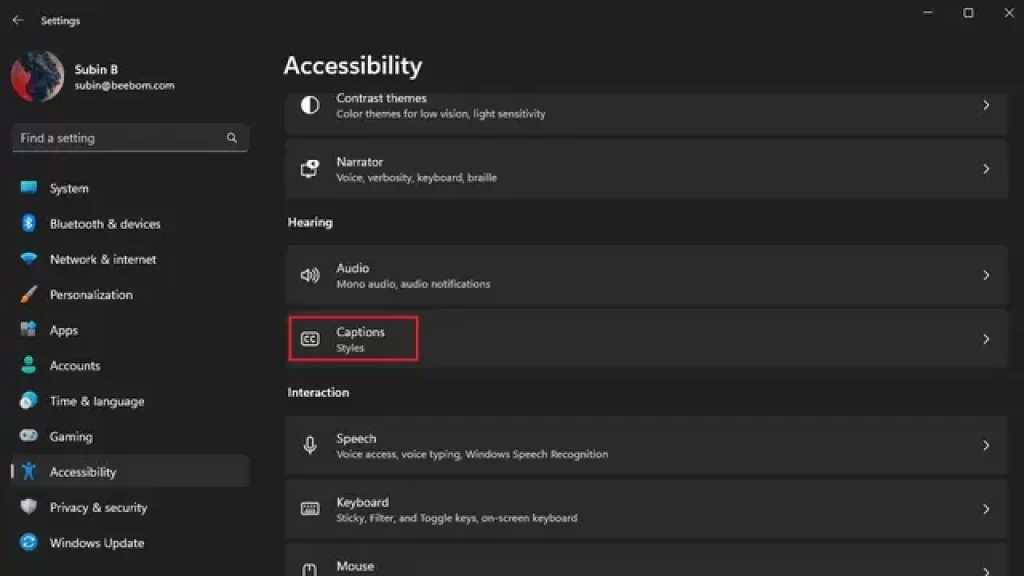 Captions Accessibility Settings