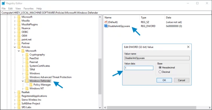 Disable Windows Defender altogether using the Registry Editor.

