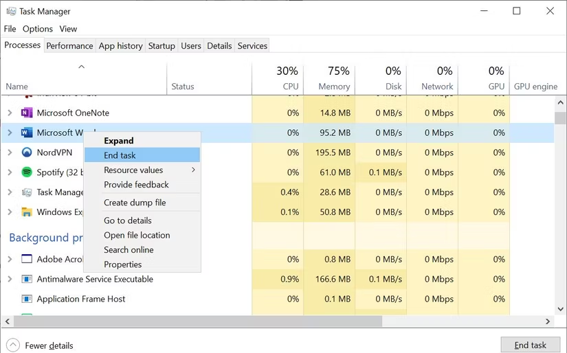 End the Application via Task Manager